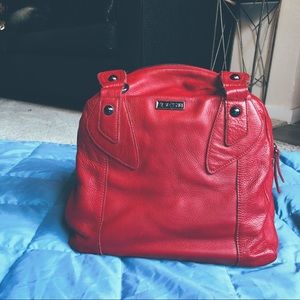 Joe’s Jeans | Red Leather Bucket Bag Black Chrome